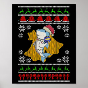 Volleyball Shark Ugly Sweater Christmas Lights San Poster