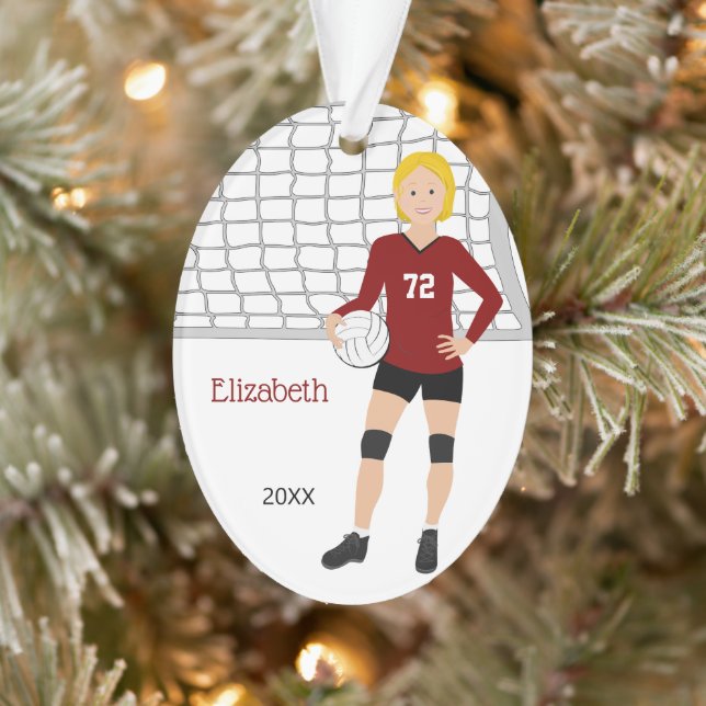 Volleyball Short Hair Blonde in Red and Black Ornament (Tree)