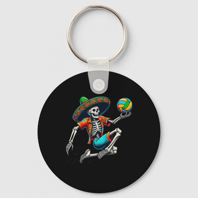 Volleyball Skeleton Mexican Sombrero Cinco De Mayo Key Ring (Front)