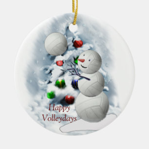 Volleyball Snowman Christmas Ceramic Tree Decoration