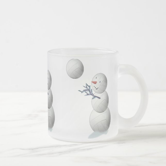 Volleyball Snowman Christmas Frosted Glass Coffee Mug (Right)