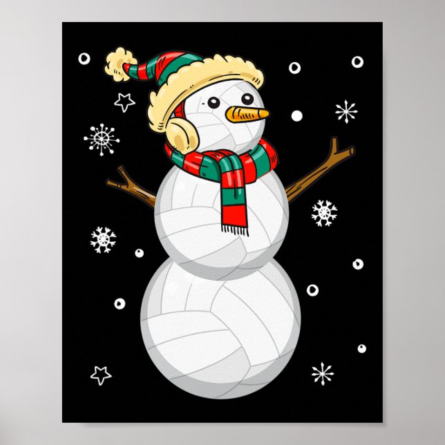 Volleyball Snowman Christmas Gift Tee Xmas Snowmie Poster (Front)