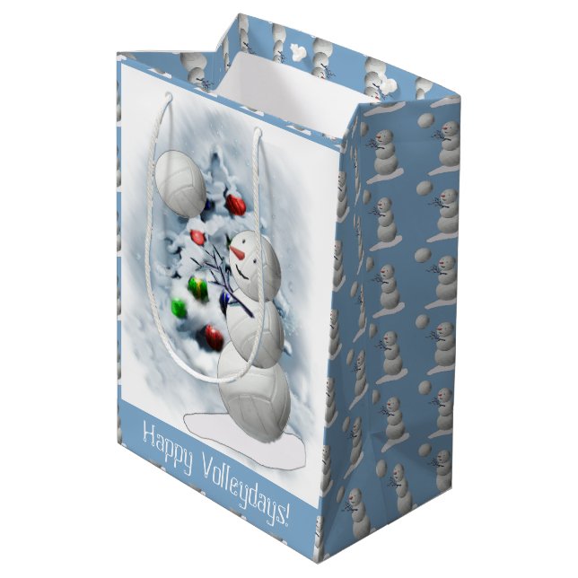 Volleyball Snowman Christmas Medium Gift Bag (Back Angled)