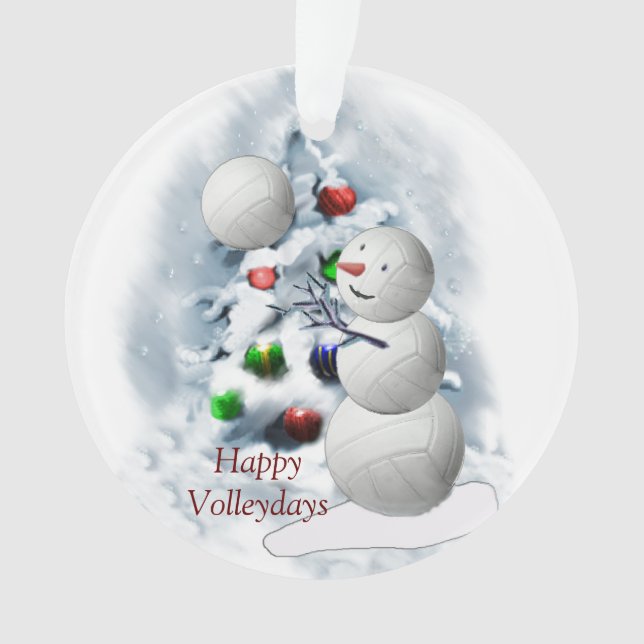 Volleyball Snowman Christmas Ornament (Front)