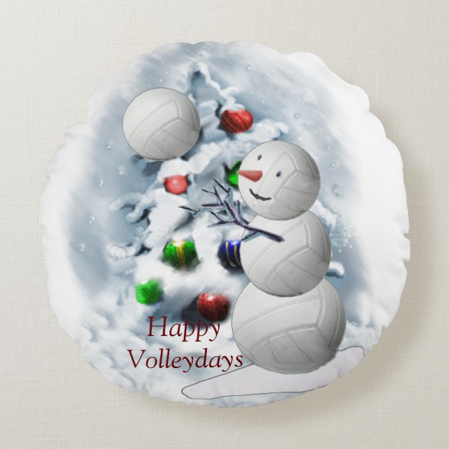 Volleyball Snowman Christmas Round Cushion (Front)