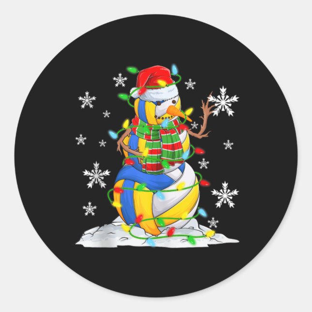 Volleyball Snowman Christmas Tree Lights Xma  Classic Round Sticker (Front)