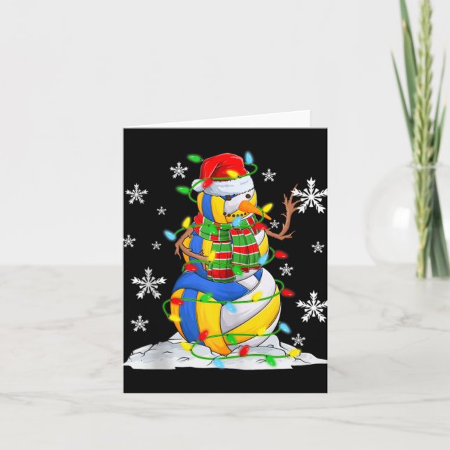 Volleyball Snowman Christmas Tree Lights Xma T Shi Card (Front)