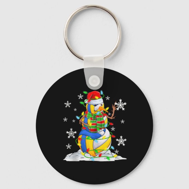 Volleyball Snowman Christmas Tree Lights Xma T Shi Key Ring (Front)