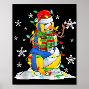 Volleyball Snowman Christmas Tree Lights Xma T Shi Poster