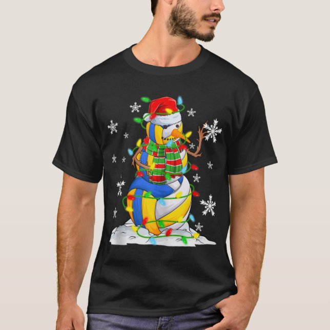 Volleyball Snowman Christmas Tree Lights Xma  T-Shirt (Front)