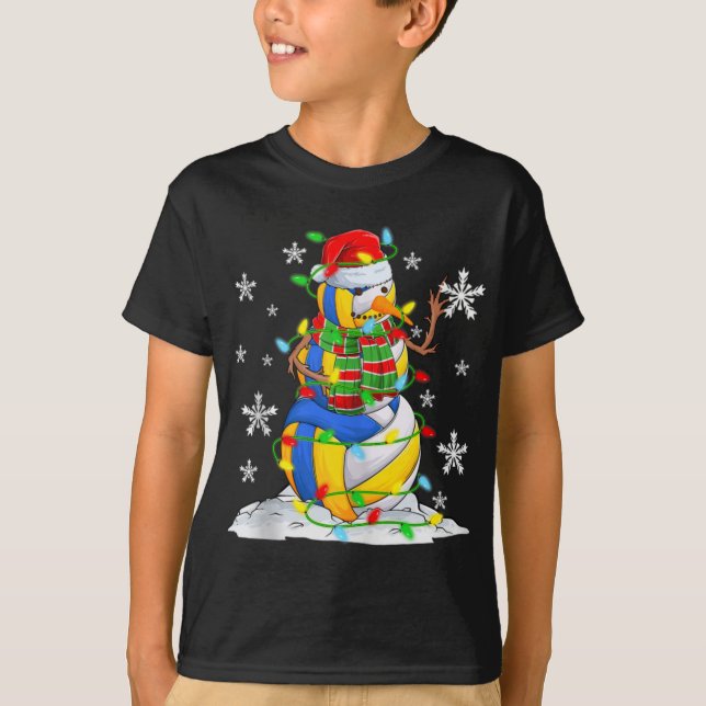 Volleyball Snowman Christmas Tree Lights Xma  T-Shirt (Front)