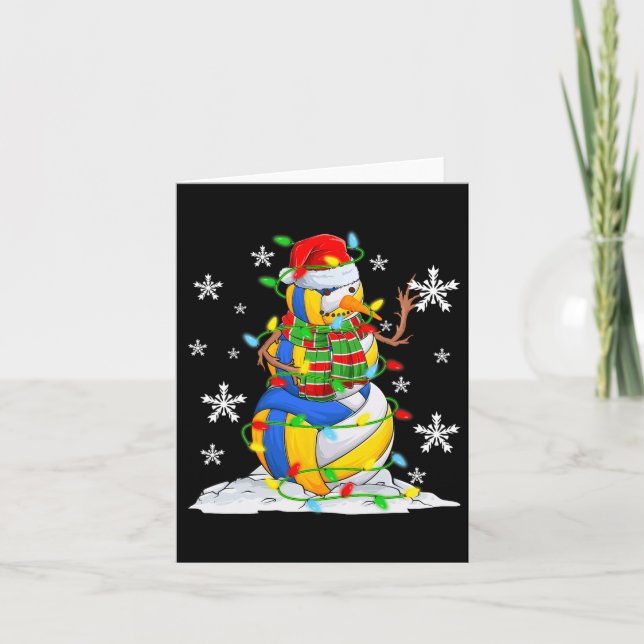 Volleyball Snowman Christmas Tree Lights Xmas Pjs  Card (Front)