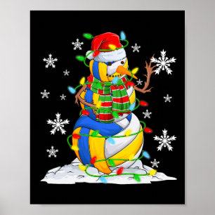 Volleyball Snowman Christmas Tree Lights Xmas Pjs  Poster