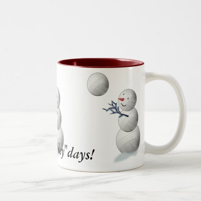 Volleyball Snowman Christmas Two-Tone Coffee Mug (Right)