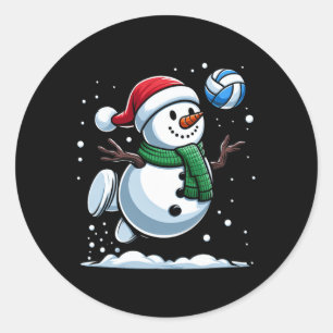 Volleyball Snowman Santa Hat Christmas Xmas Boys G Classic Round Sticker