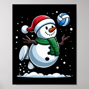 Volleyball Snowman Santa Hat Christmas Xmas Boys G Poster