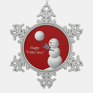 Volleyball Snowman Snowflake Pewter Christmas Ornament