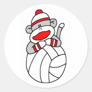 Volleyball Sock Monkey Classic Round Sticker