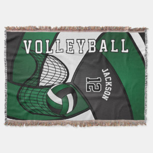 Volleyball Sport Ball in Dark Green, White & Black Throw Blanket