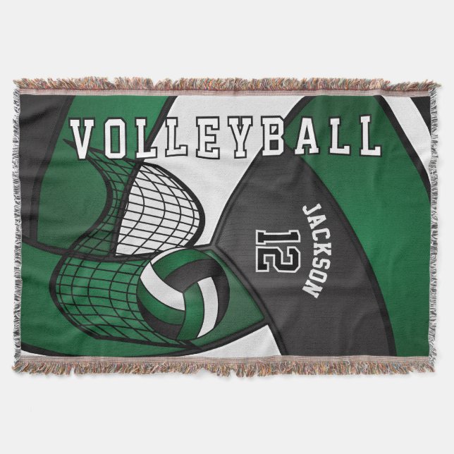 Volleyball Sport Ball in Dark Green, White & Black Throw Blanket (Front)