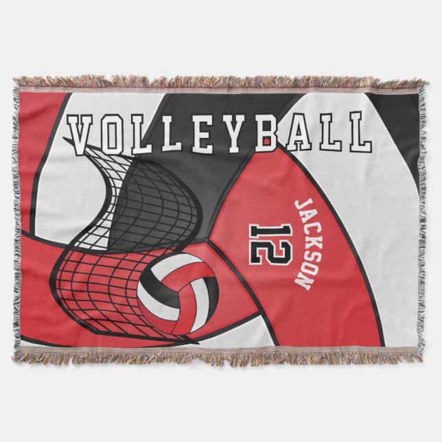 Volleyball 🏐 Sport Ball in Red, White & Black Throw Blanket (Front)