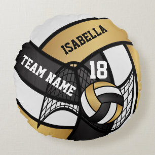 Volleyball 🏐 Sport- Gold, White & Black  Round Cushion