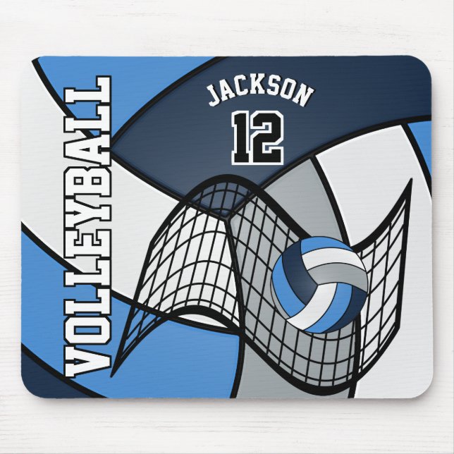 Volleyball Sport in a Blue, White and Grey Mouse Mat (Front)