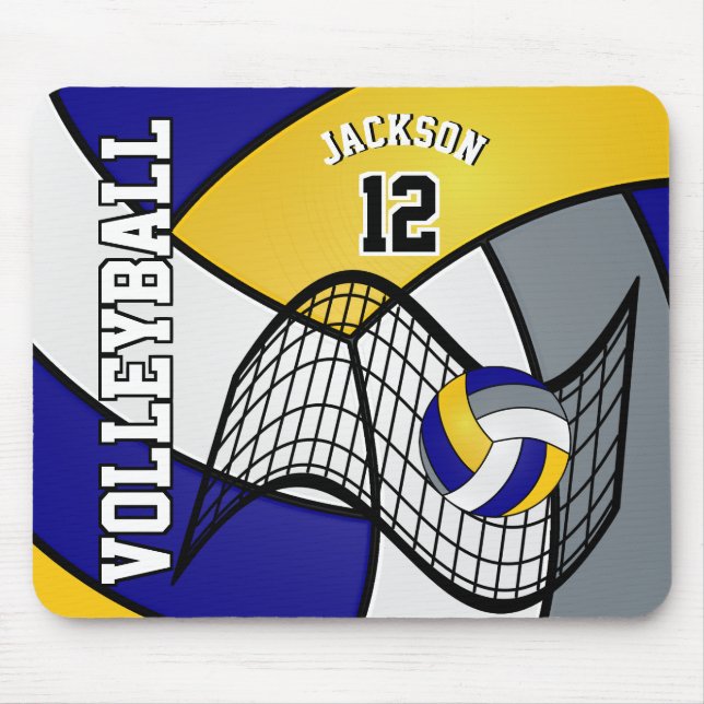 Volleyball 🏐 Sport in a Blue, White, Yellow, Grey Mouse Mat (Front)