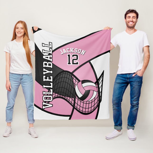 Volleyball 🏐 Sport in Baby Pink, White & Black Fleece Blanket (In Situ)
