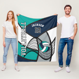 Volleyball 🏐 Sport in Blue, Teal, White and Grey Fleece Blanket
