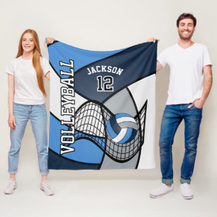Volleyball 🏐 Sport in Blue, White and Grey Fleece Blanket