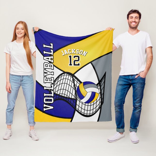 Volleyball 🏐 Sport in Blue, White and Yellow Fleece Blanket (In Situ)