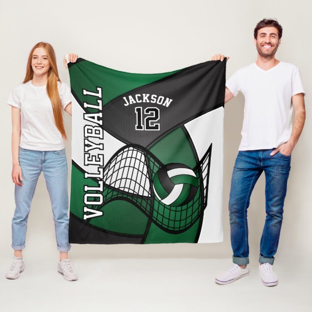 Volleyball 🏐 Sport in Dark Green, White & Black Fleece Blanket (In Situ)