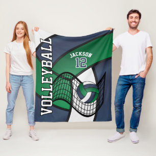 Volleyball 🏐 Sport in Navy Blue, White & Green Fleece Blanket