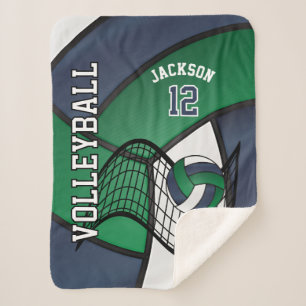 Volleyball 🏐 Sport in Navy Blue, White & Green Sherpa Blanket