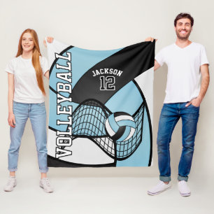 Volleyball 🏐 Sport in Sky Blue, White & Black Fleece Blanket
