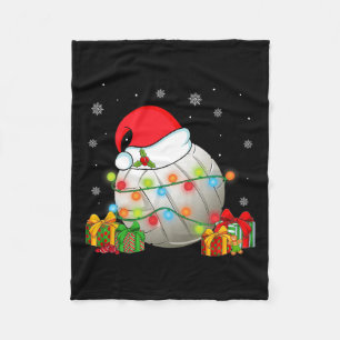 Volleyball Sports Christmas Santa Hat Xmas Lights Fleece Blanket