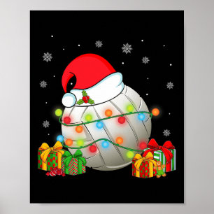 Volleyball Sports Christmas Santa Hat Xmas Lights  Poster