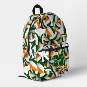 volleyball sports pattern green orange team colour printed backpack