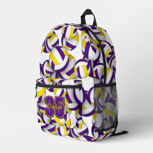 volleyball sports pattern purple gold team colours printed backpack