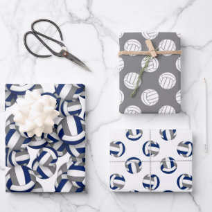 volleyball sports patterns coordinating blue grey wrapping paper sheet