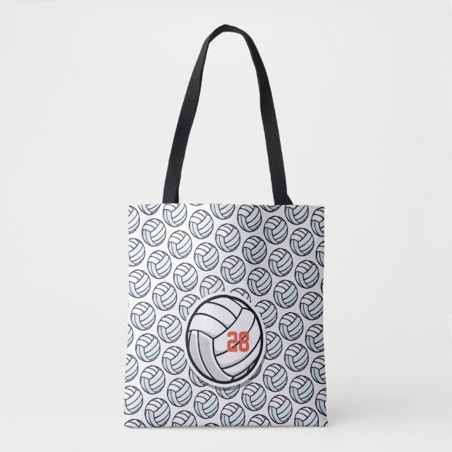 Volleyball Sports White Black Orange Team Number Tote Bag (Front)