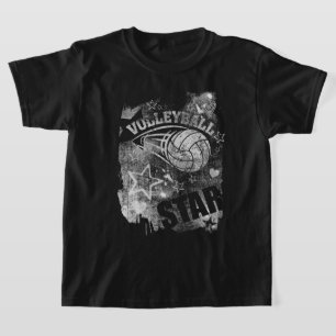 Volleyball Star, Black Grunge Volleyball T-Shirt