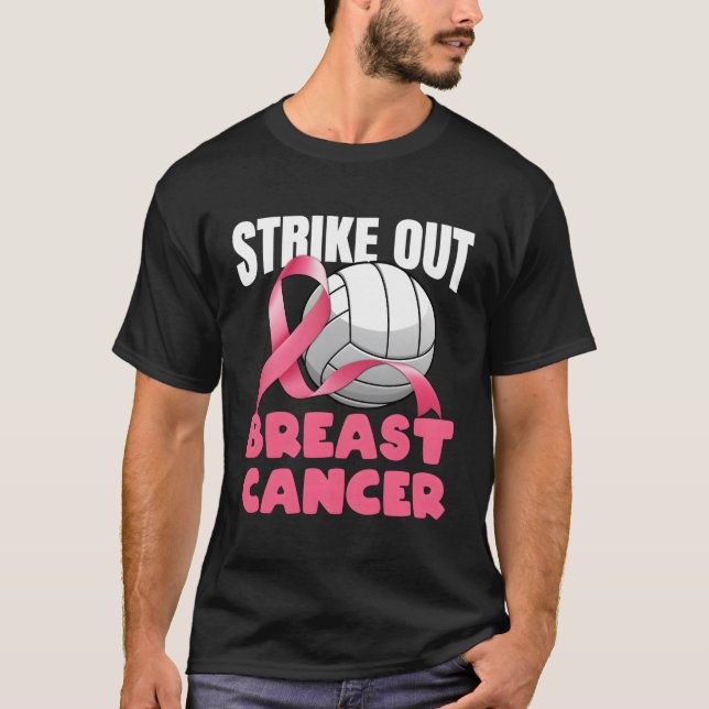 Volleyball Strike Out Breast Cancer Awareness T-Shirt (Front)