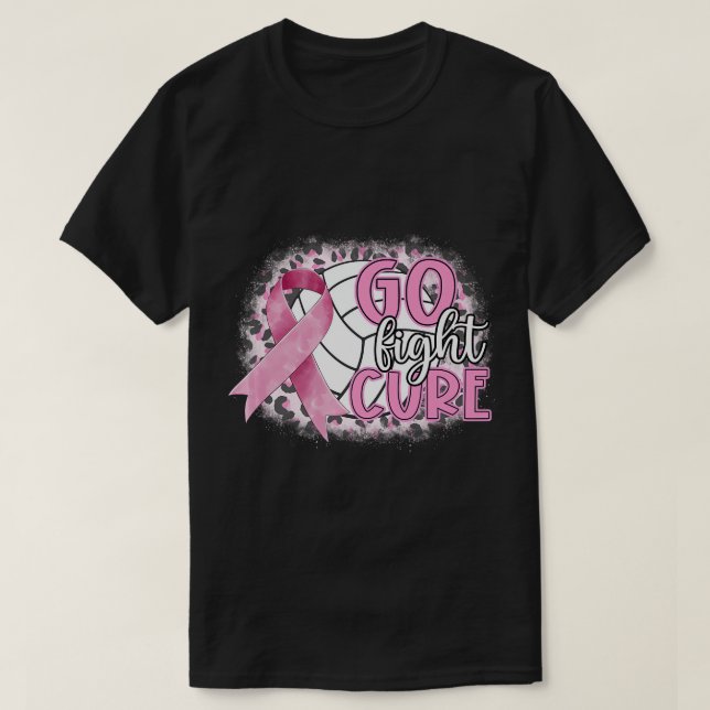 Volleyball Tackle Breast Cancer Pink Ribbon Go Fig T-Shirt (Design Front)