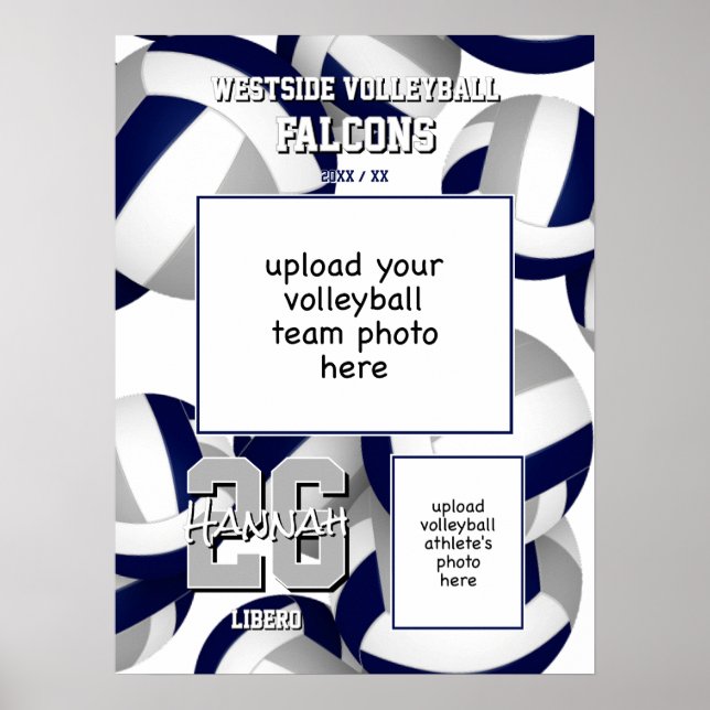 volleyball team colours with photos navy blue grey poster (Front)