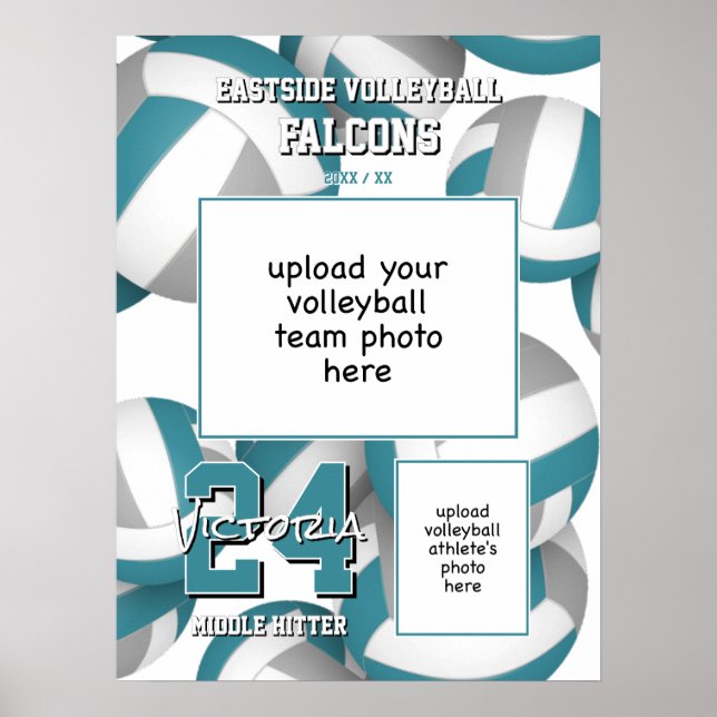 volleyball team colours with photos teal grey poster (Front)