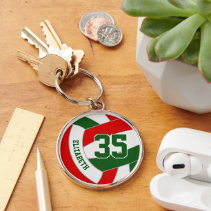 volleyball team gifts red green school club colour key ring