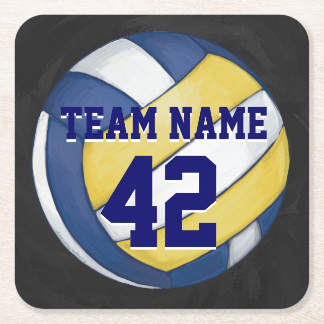 Volleyball Team Name and Number Square Paper Coaster (Front)