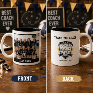 Volleyball Team Photo Logo Thank you Coach Two-Tone Coffee Mug